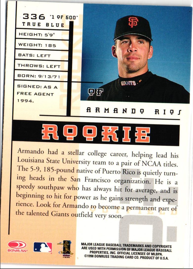 1998 Leaf Rookies & Stars True Blue Armando Rios