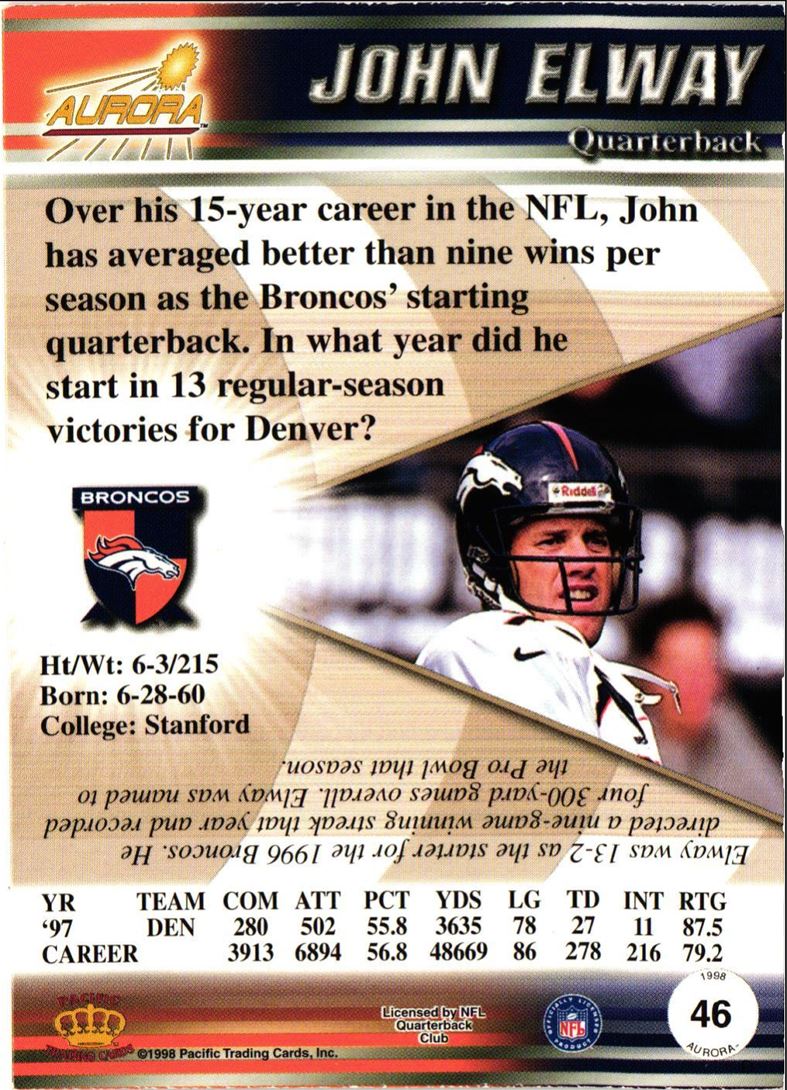 1998 Pacific Aurora John Elway