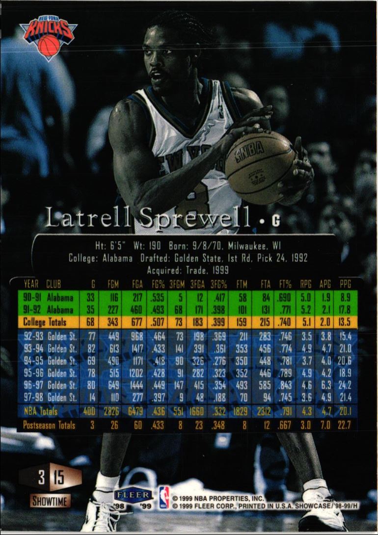 1999 Flair Showcase Latrell Sprewell