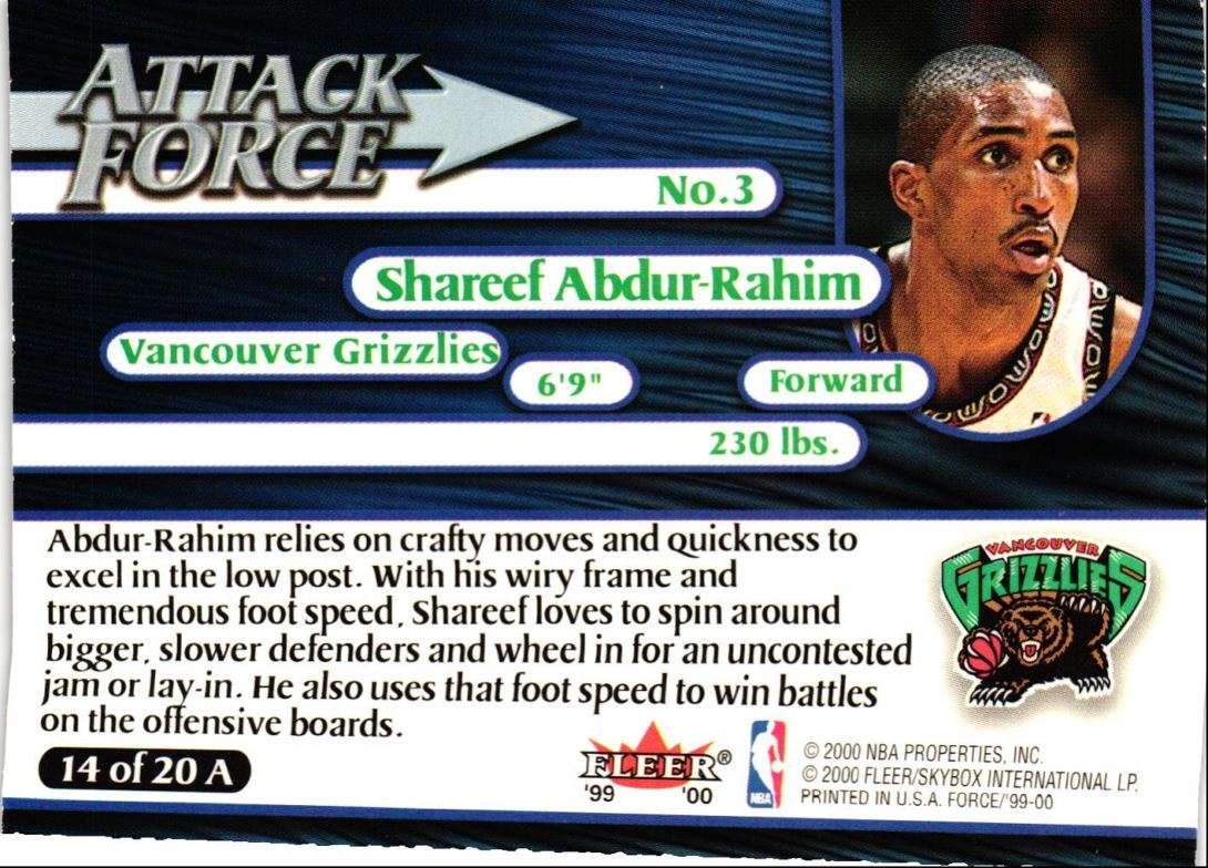 1999 Fleer Force Attack Force Shareef Abdur-Rahim