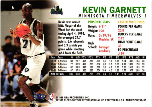 1999 Fleer Tradition Kevin Garnett