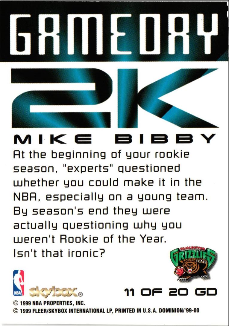 1999 SkyBox Dominion Game Day 2K Mike Bibby