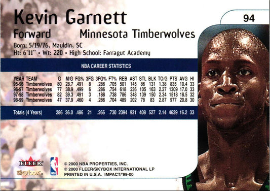 1999 SkyBox Impact Kevin Garnett