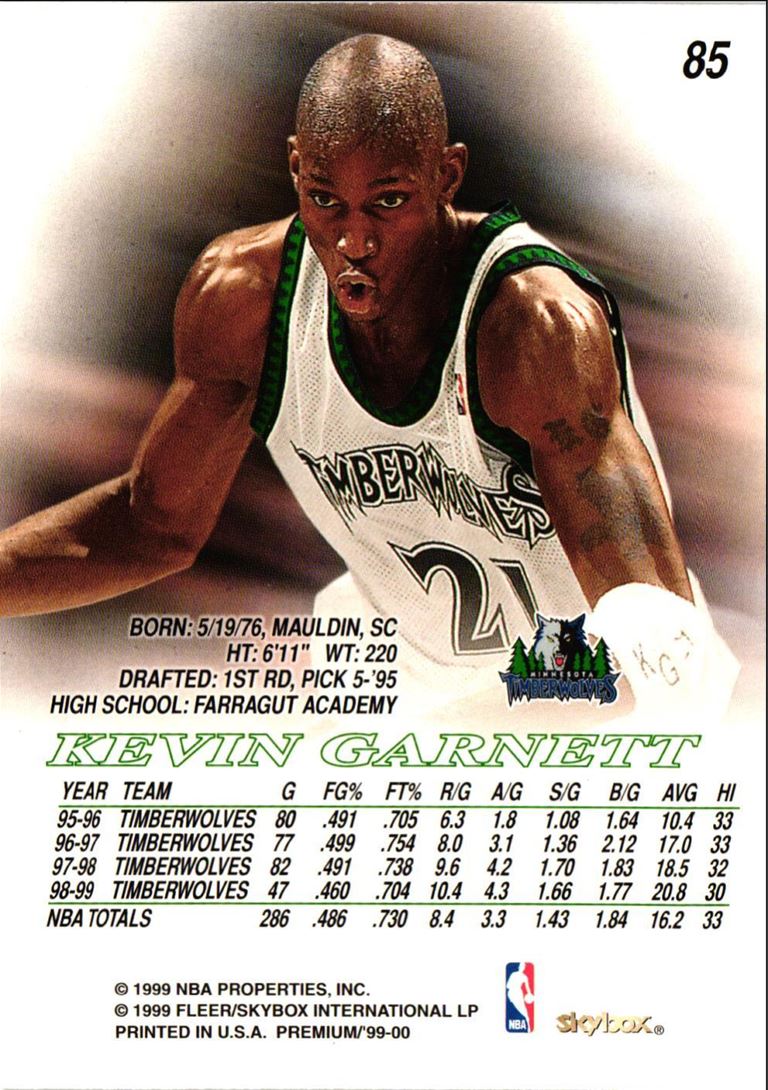 1999 SkyBox Premium Kevin Garnett