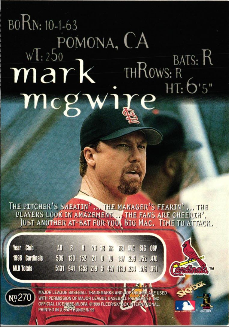 1999 SkyBox Thunder Mark McGwire