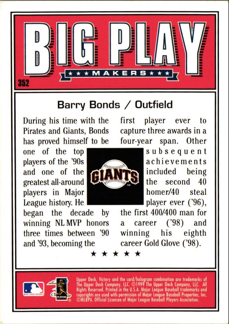 1999 Upper Deck Victory Barry Bonds