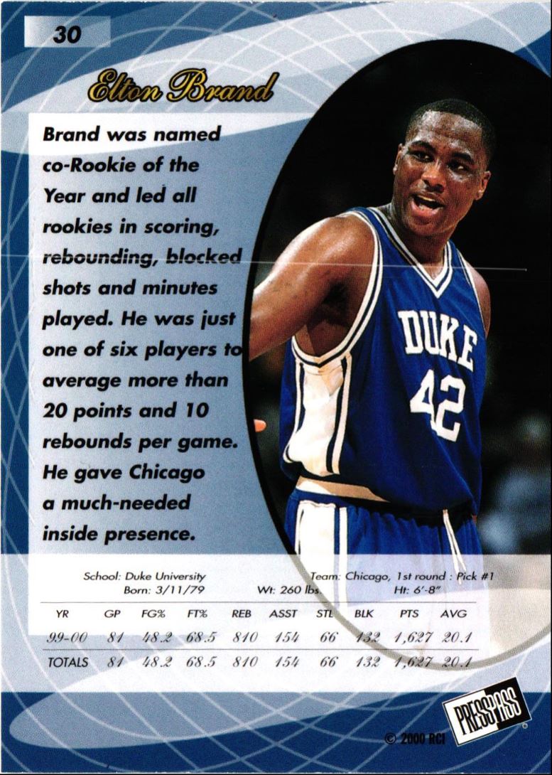 2000 Press Pass SE Alley Oop Elton Brand