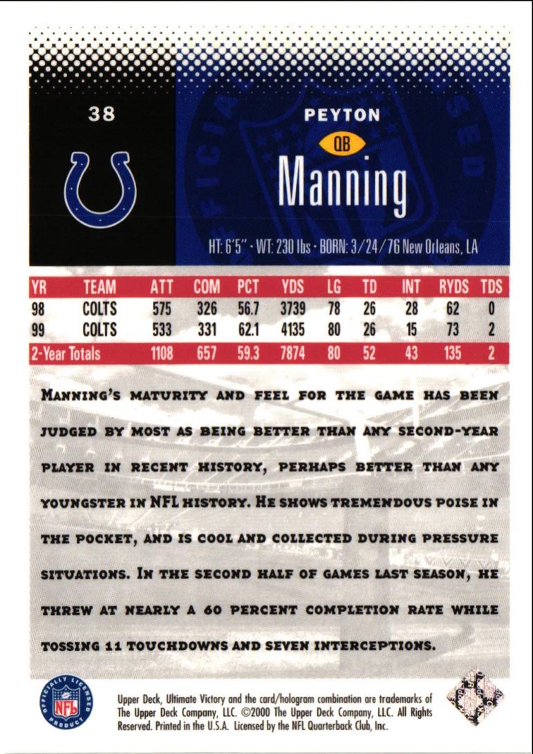 2000 Upper Deck Ultimate Victory Peyton Manning