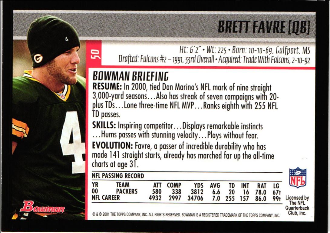 2001 Bowman Brett Favre