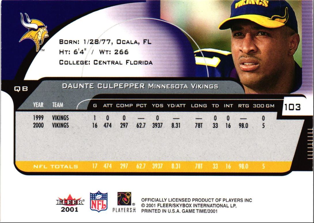 2001 Fleer Game Time Daunte Culpepper