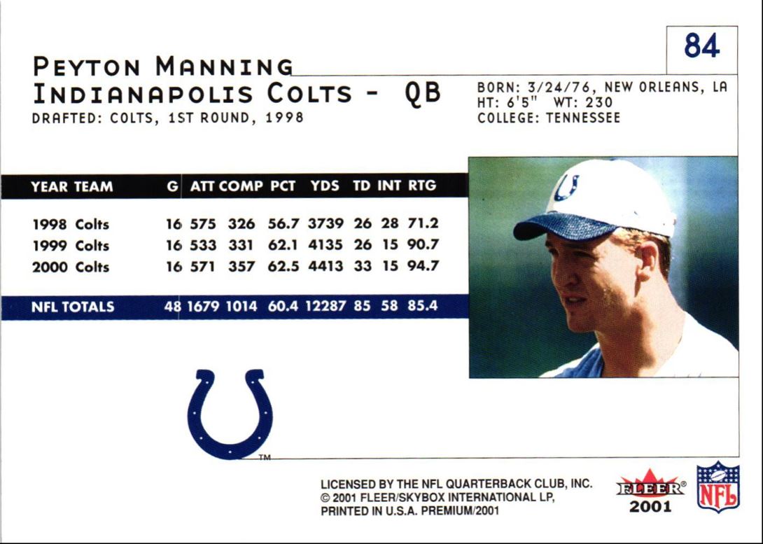 2001 Fleer Premium Peyton Manning