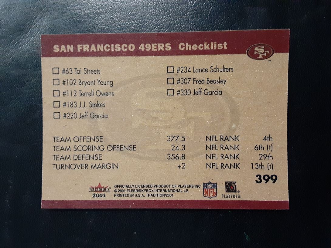 2001 Fleer Tradition San Francisco 49ers Team Leaders