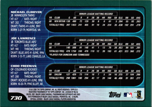 2001 Topps Michael Cuddyer/Joe Lawrence/Choo Freeman