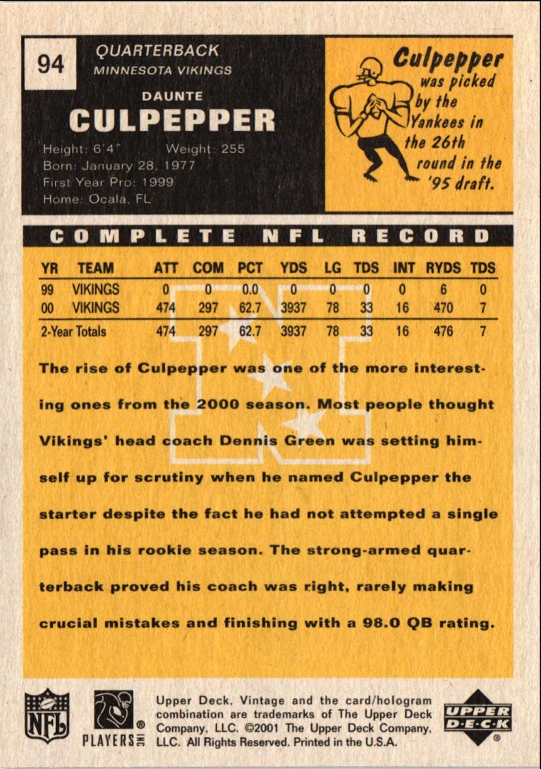 2001 Upper Deck Vintage Daunte Culpepper