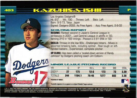 2002 Bowman Kazuhisa Ishii