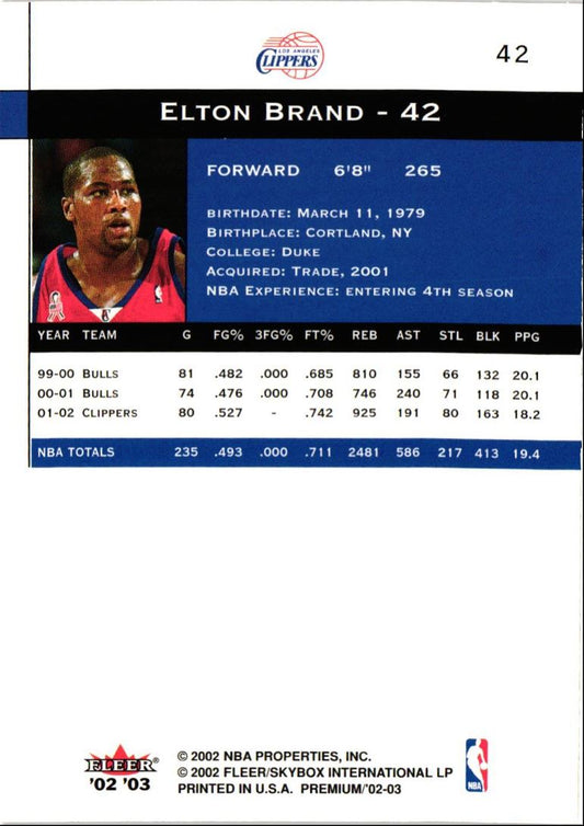 2002 Fleer Premium Elton Brand