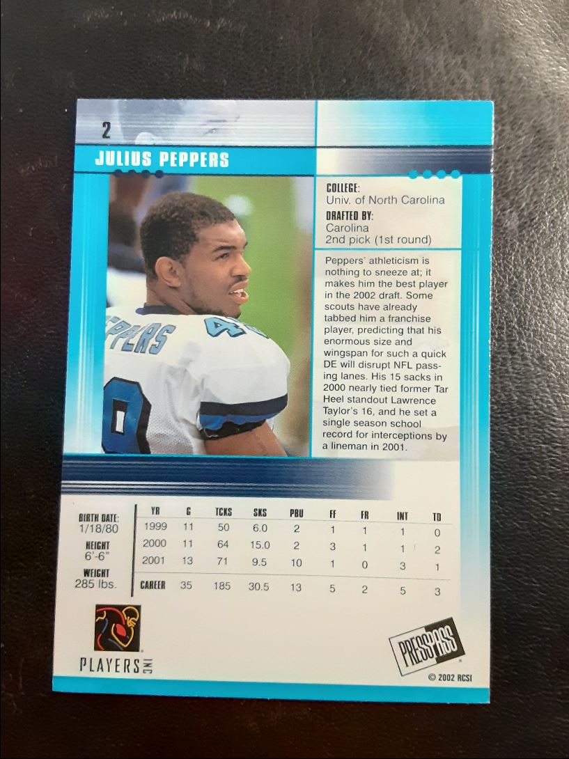 2002 Press Pass JE Julius Peppers