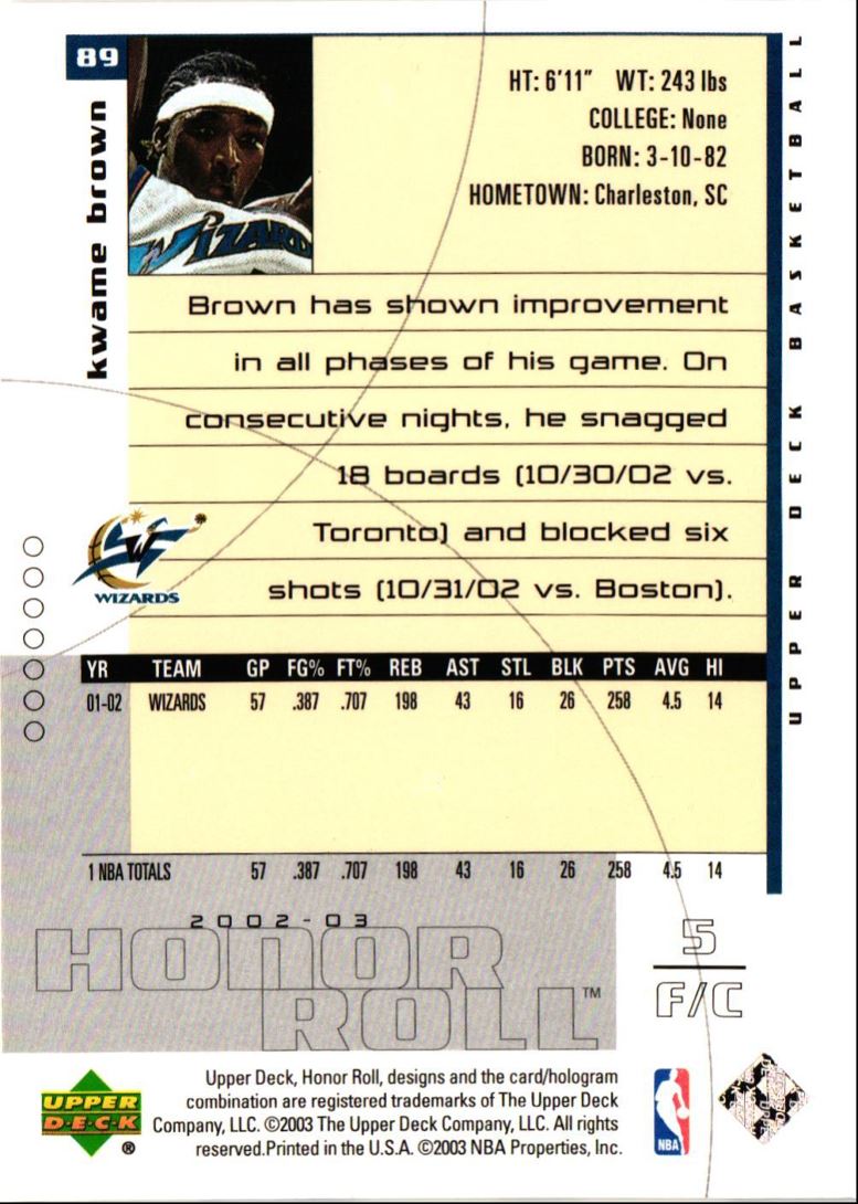 2002 Upper Deck Honor Roll Kwame Brown