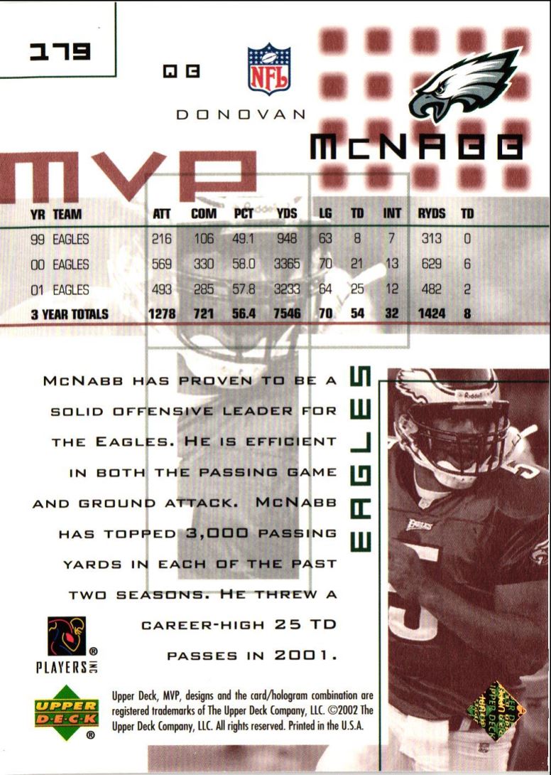 2002 Upper Deck MVP Donovan McNabb