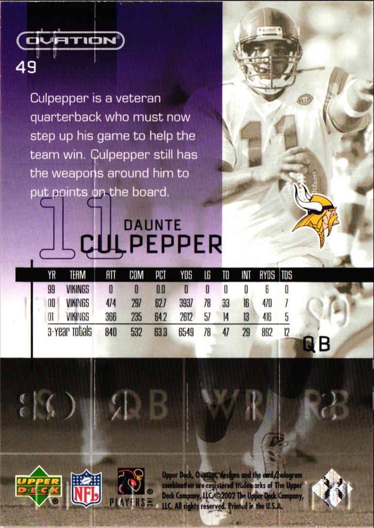 2002 Upper Deck Ovation Daunte Culpepper