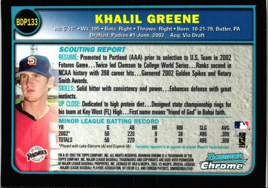 2003 Bowman Chrome Draft Picks & Prospects Khalil Greene