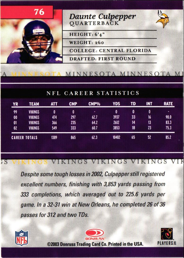 2003 Donruss Elite Daunte Culpepper