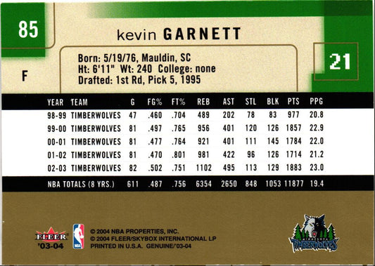 2003 Fleer Genuine Insider Kevin Garnett