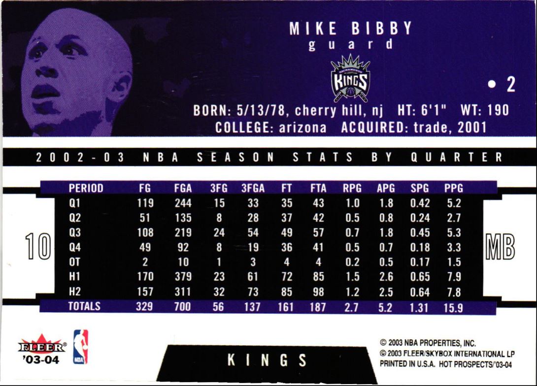 2003 Hoops Hot Prospects Mike Bibby