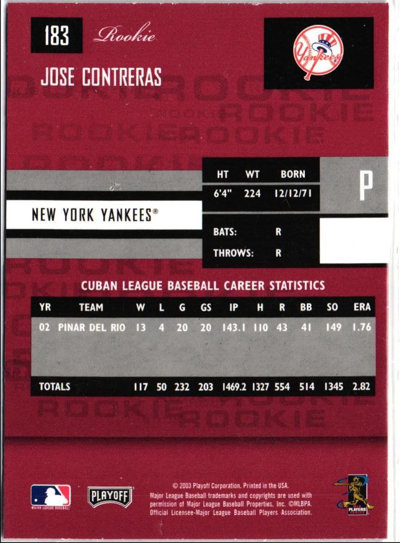 2003 Playoff Prestige Jose Contreras