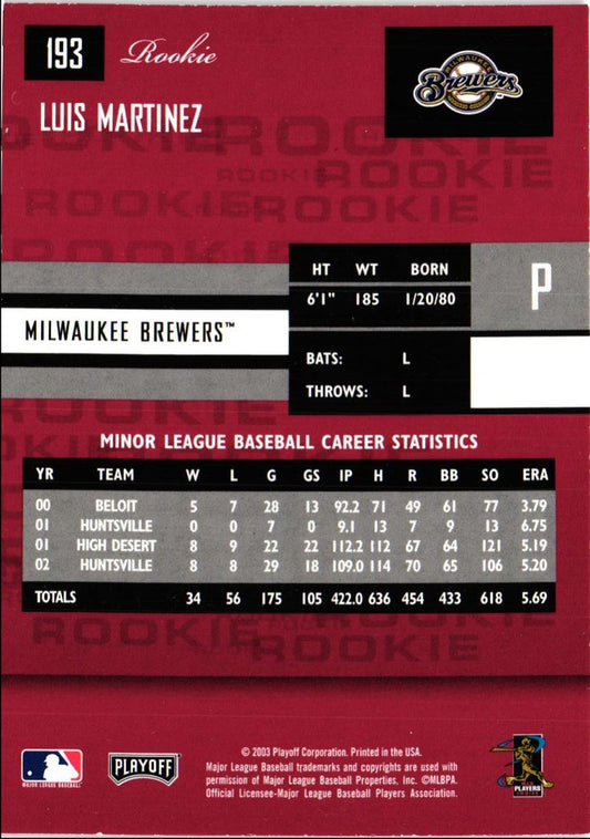 2003 Playoff Prestige Luis Martinez