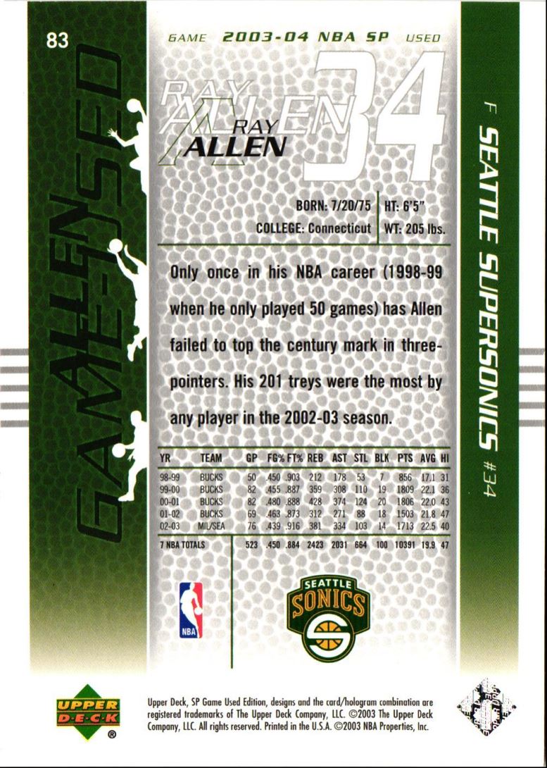 2003 SP Game Used Ray Allen