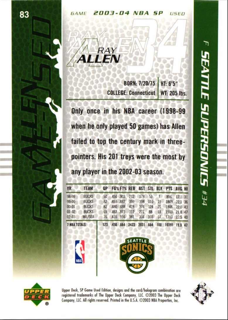 2003 SP Game Used Ray Allen