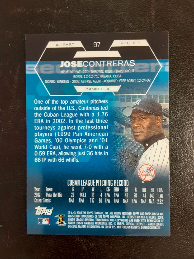 2003 Topps Finest Jose Contreras