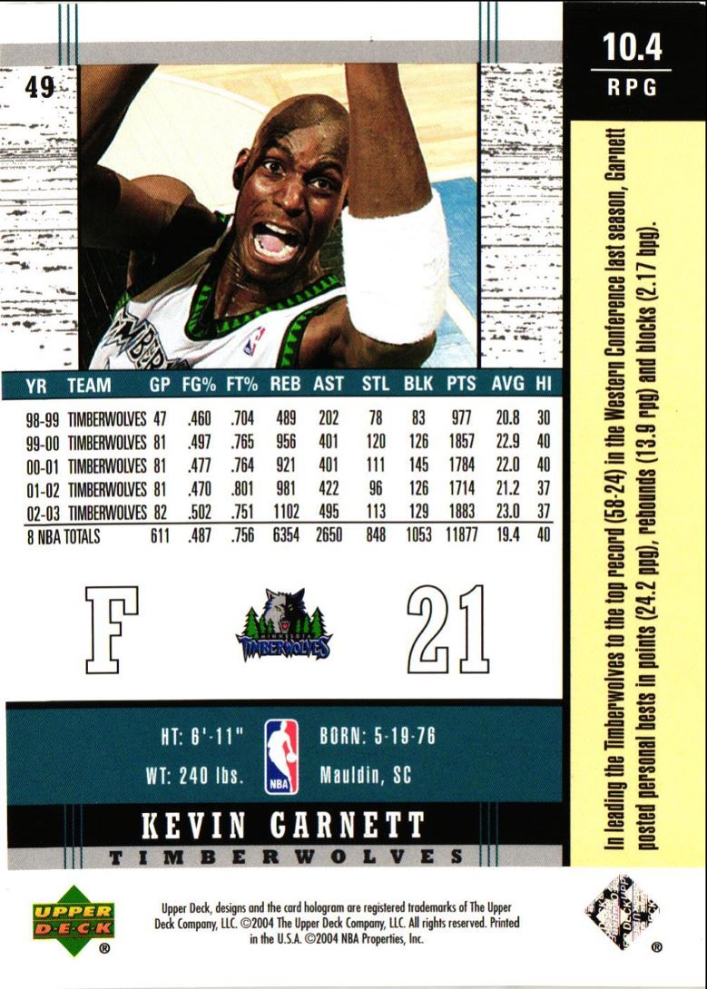 2003 Upper Deck Legends Kevin Garnett