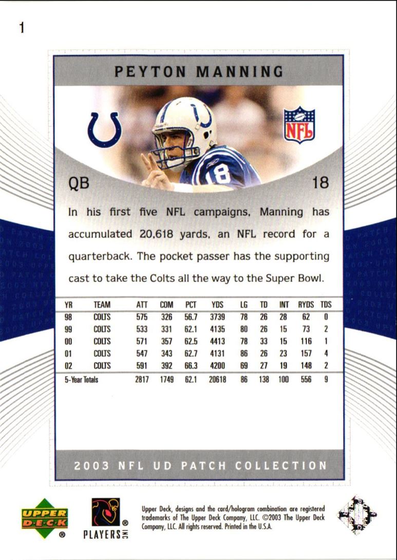 2003 Upper Deck Ultimate Collection Peyton Manning