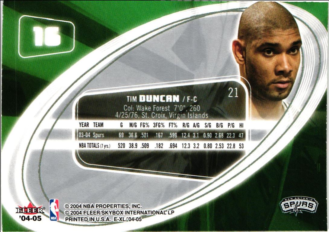 2004 SkyBox E-XL Tim Duncan