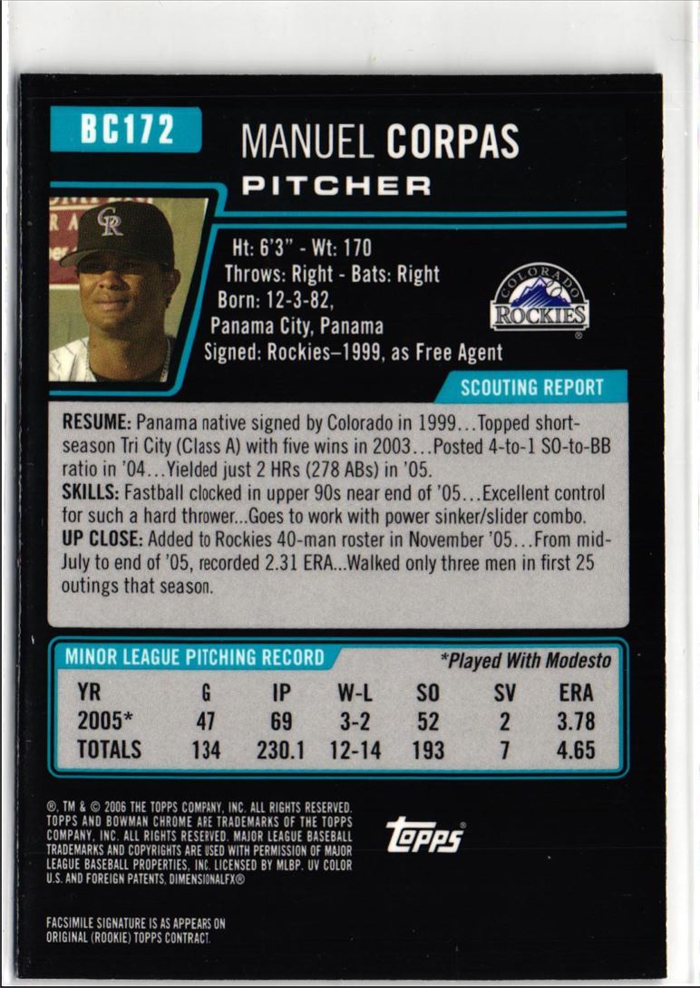 2006 Bowman Chrome Prospects Manuel Corpas