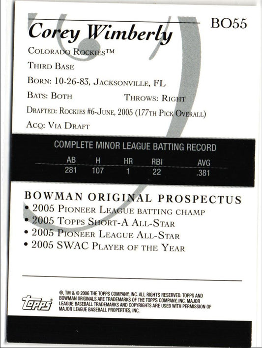 2006 Bowman Originals Prospects Corey Wimberly