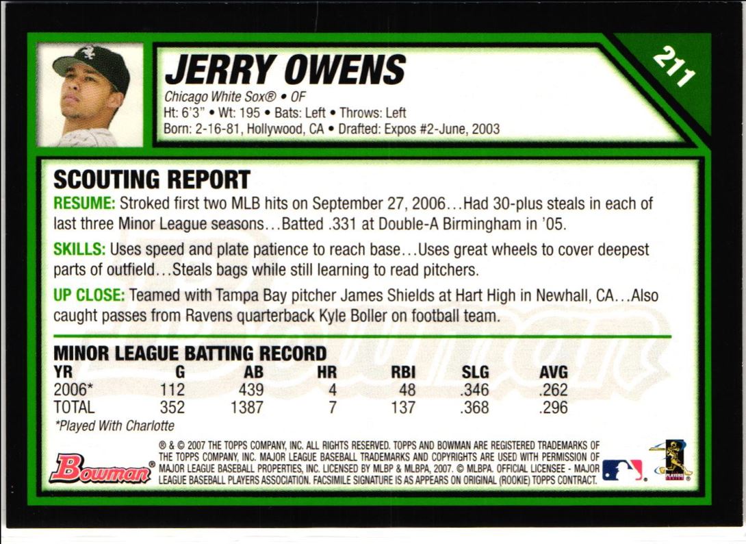 2007 Bowman Jerry Owens