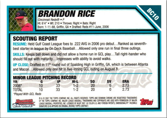 2007 Bowman Chrome Prospects Brandon Rice