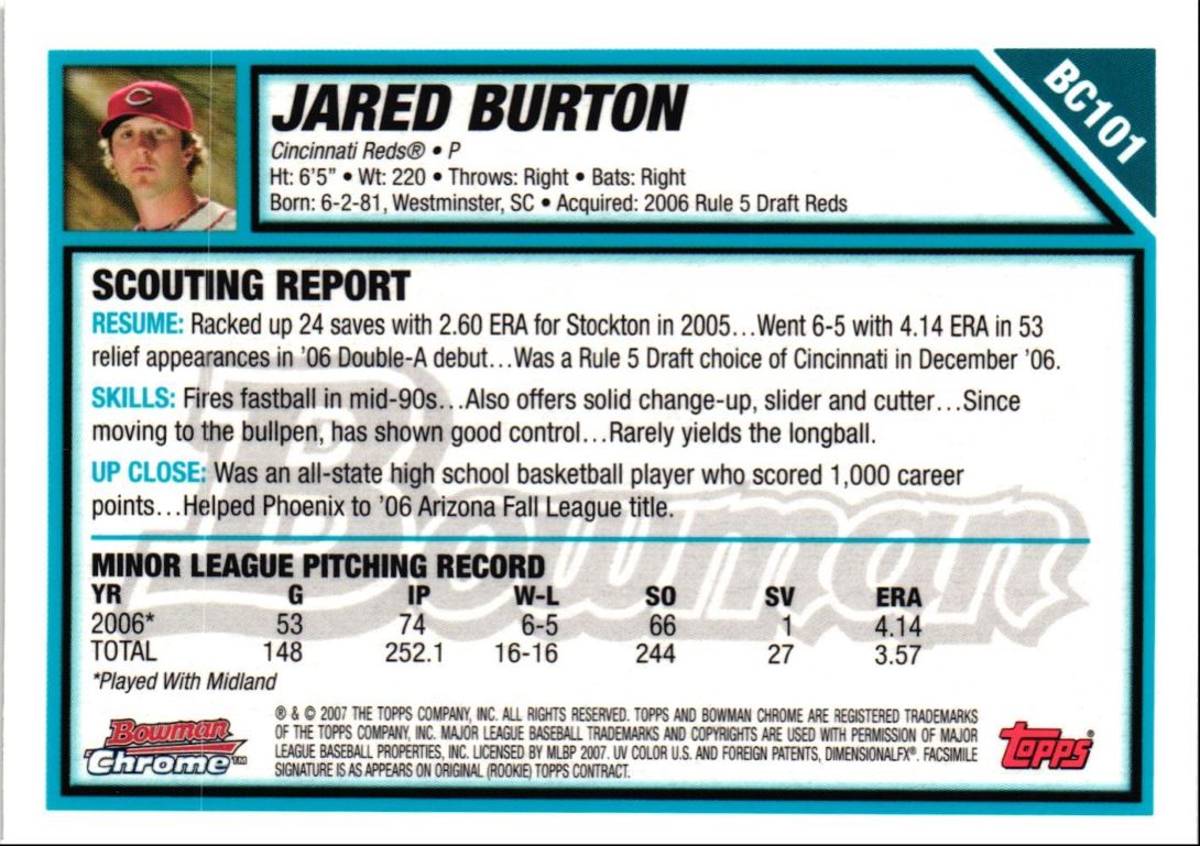 2007 Bowman Chrome Prospects Jared Burton