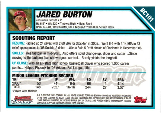 2007 Bowman Chrome Prospects Jared Burton