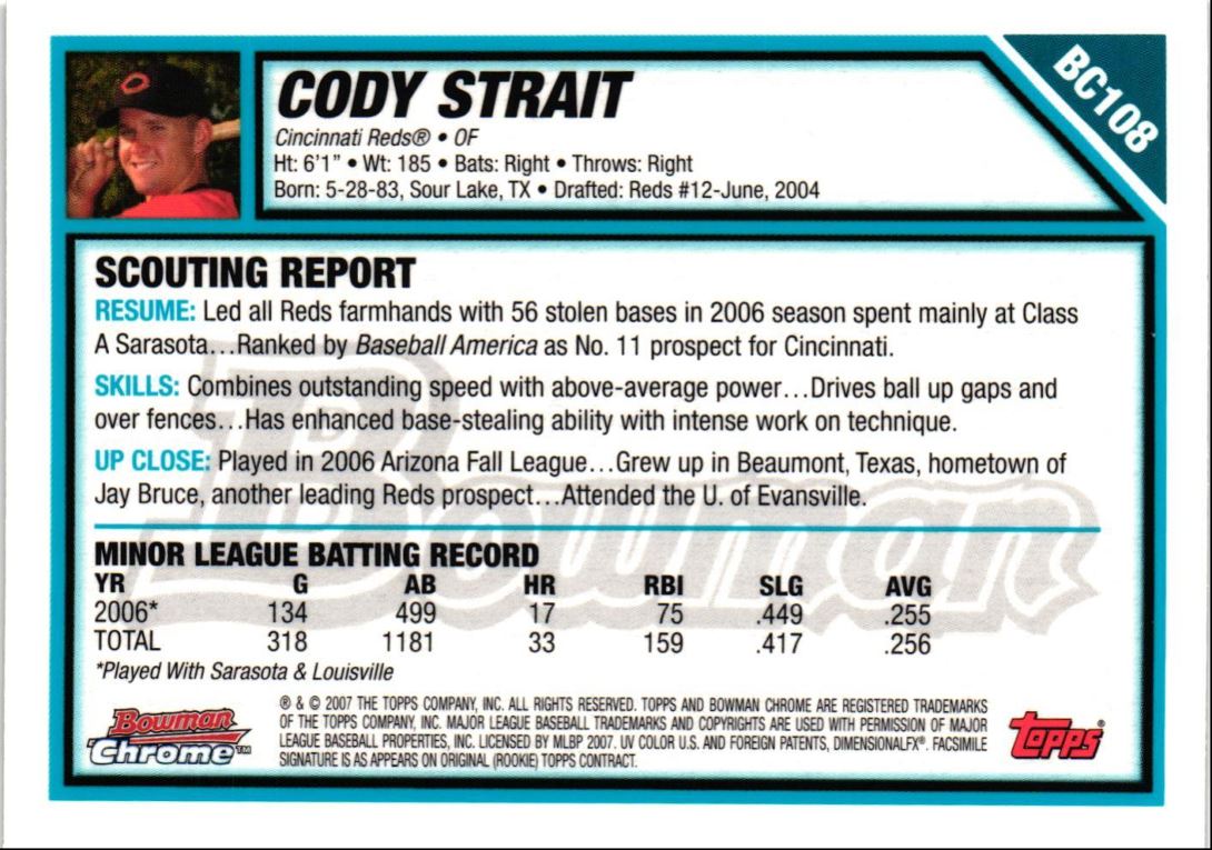 2007 Bowman Chrome Prospects Cody Strait