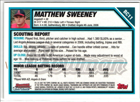 2007 Bowman Chrome Prospects Matthew Sweeney