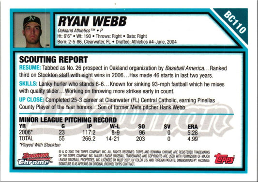 2007 Bowman Chrome Prospects Ryan Webb