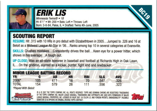 2007 Bowman Chrome Prospects Erik Lis