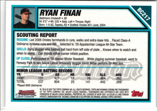 2007 Bowman Chrome Prospects Ryan Finan