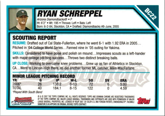 2007 Bowman Chrome Prospects Ryan Schreppel