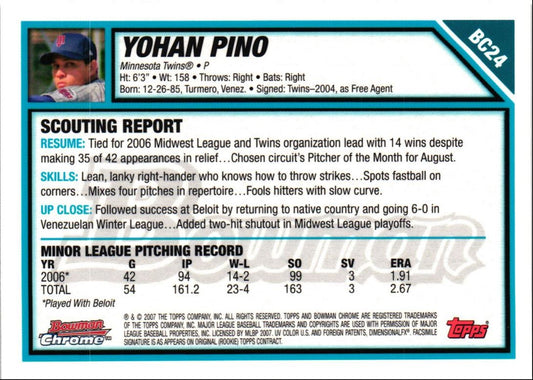 2007 Bowman Chrome Prospects Yohan Pino