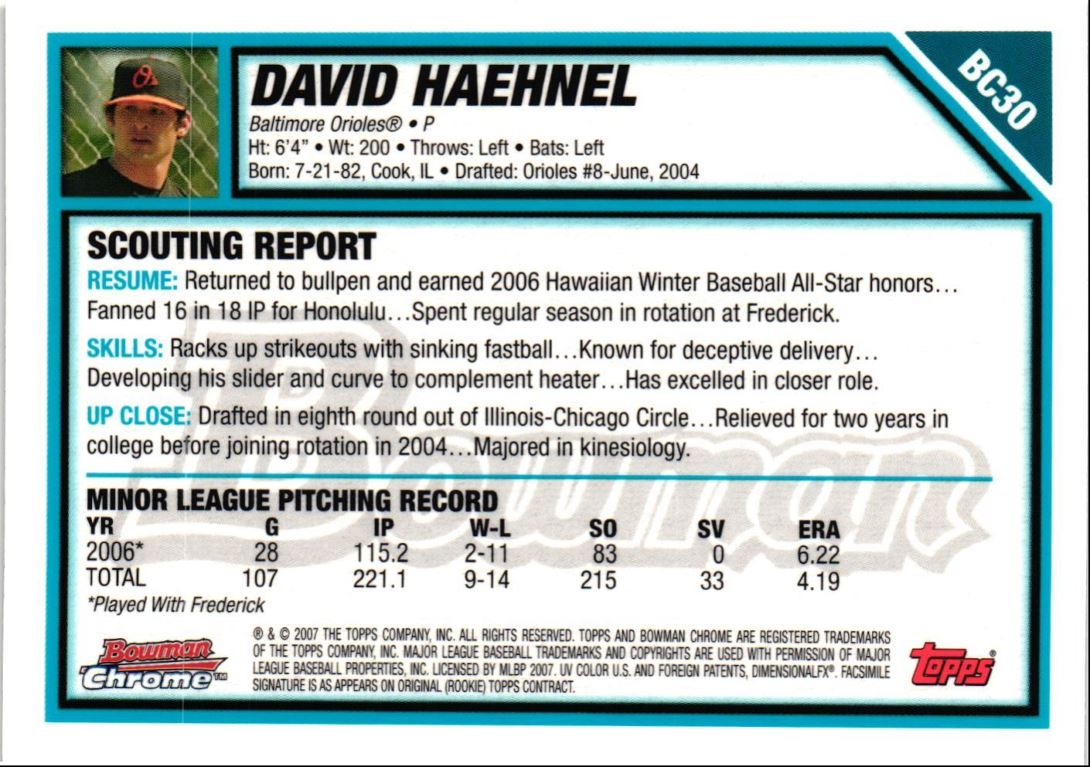 2007 Bowman Chrome Prospects David Haehnel